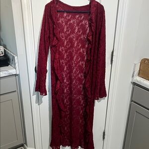 NWOT Sheer Burgundy Lace Duster Cardigan